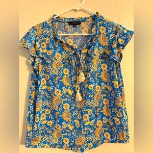 Blue and Yellow Floral Women's Top